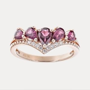 Purple Rhodolite 18K Rose Gold Over Sterling Silver Chevron Ring 1.32ctw